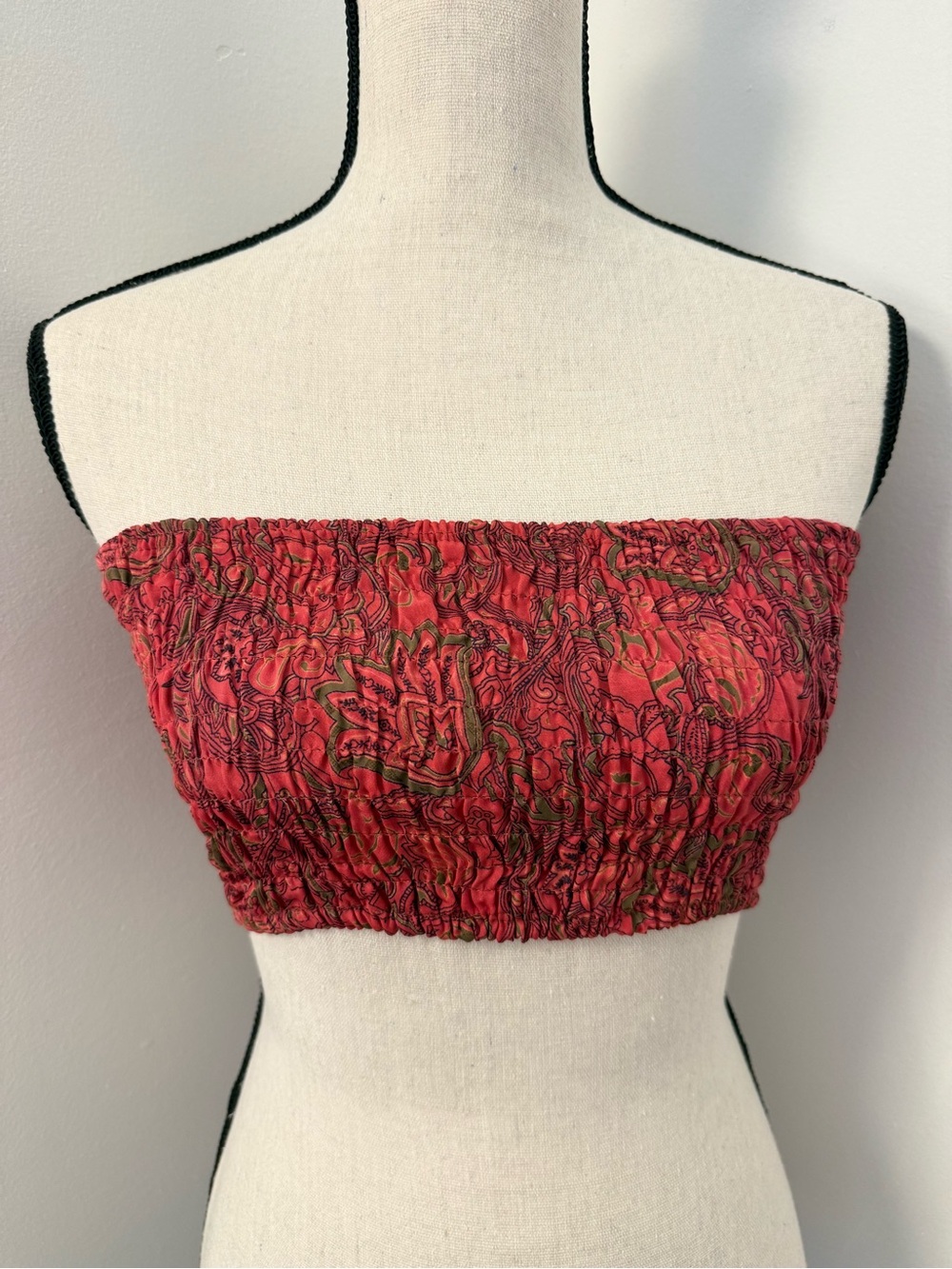 Smocked Strapless Crop Top in Red Floral